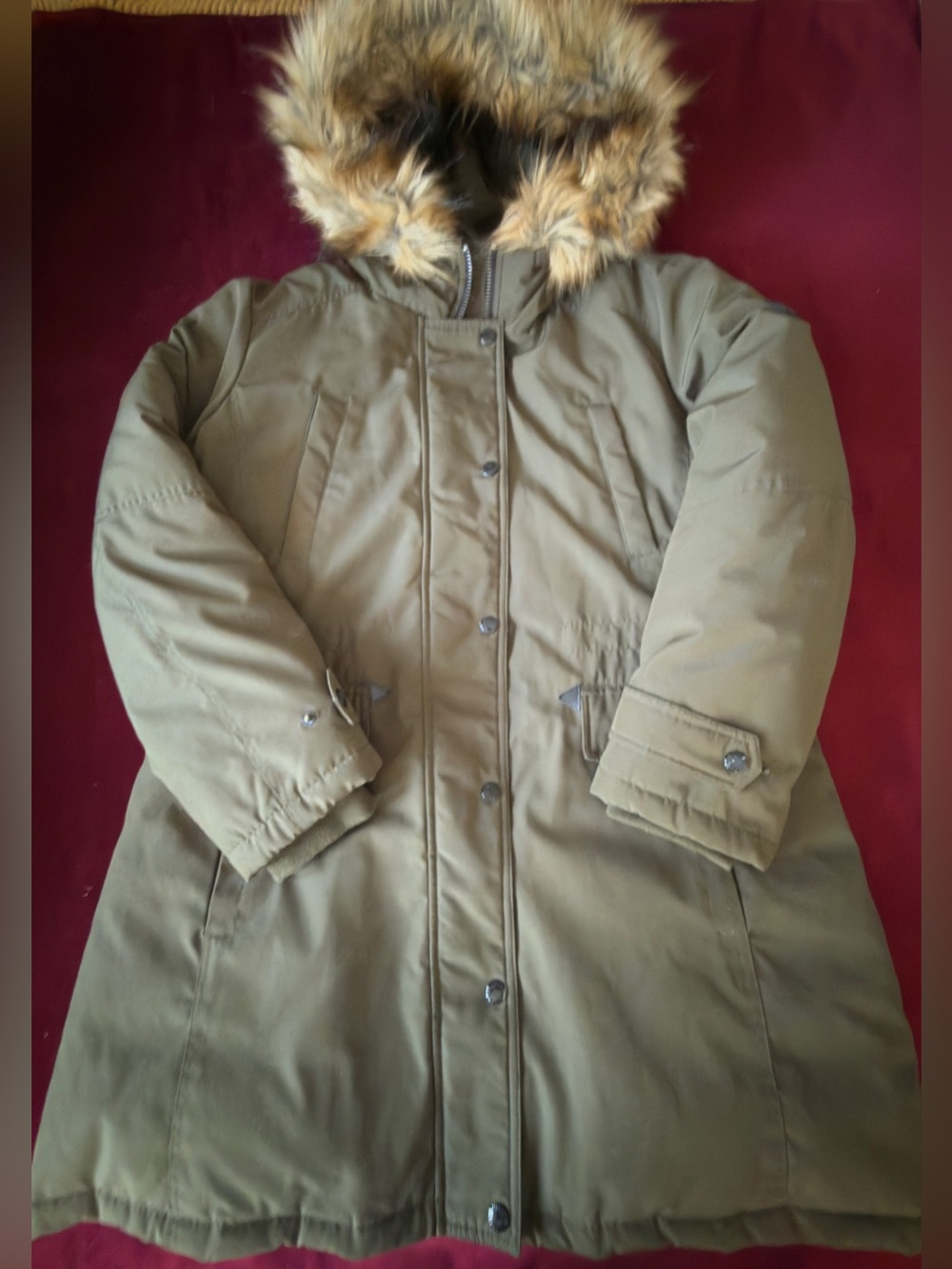 MICHAEL Michael Kors Olive Green Parka with Faux Fur Trim Hood